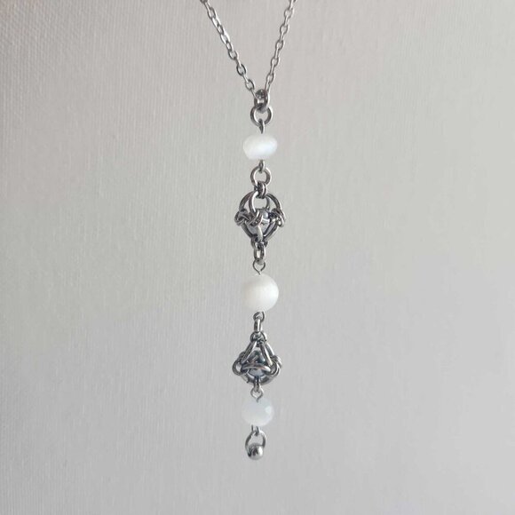 Gothic long Selenite and silver chain mail rosary necklace - Picture 6 of 8